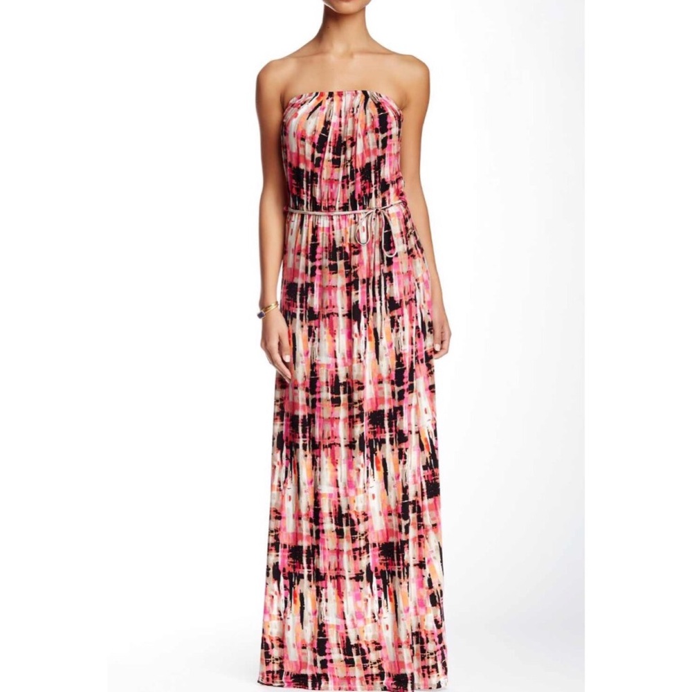 Printed strapless maxi dress
